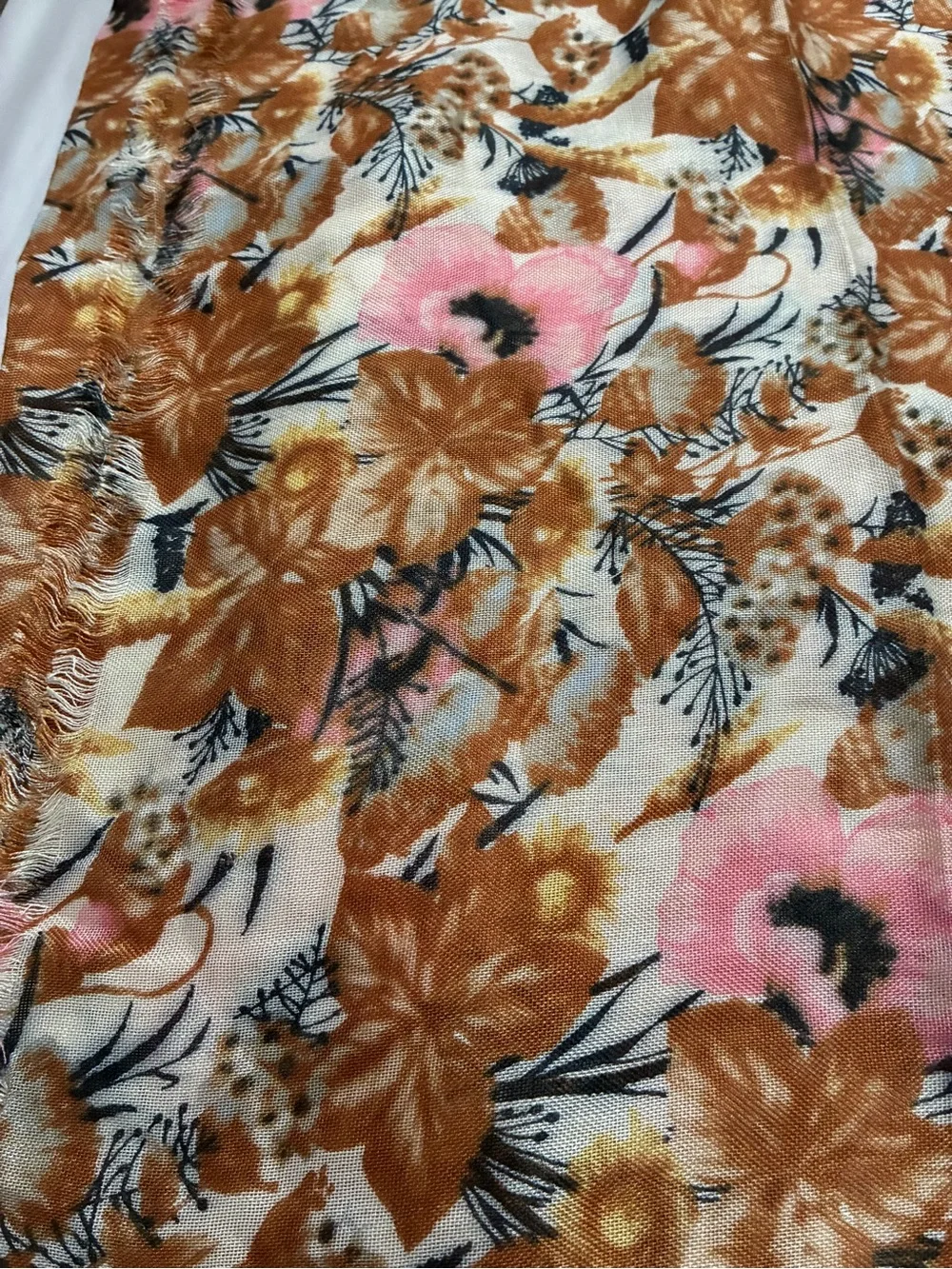 Floral Botanical Scarf Wrap 25” x 68” Blush Pink Camel Brown Lightweight Shawl